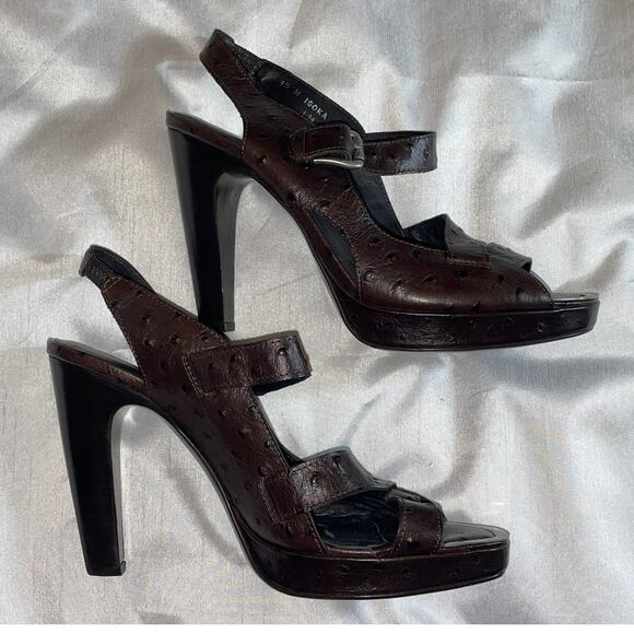 Donald‎ Pliner Espresso Ostrich Heels - Size 9 1/2 M - New Without Box - Picture 6 of 14